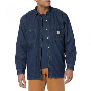 Chaqueta Carhartt Snap Front Relaxed Fit Denim, Camisa de Forro Polar Fleece Lined Snap Front, Camiseta Vaquera de Corte Relajado Work Utility Button Down Shirt - Azul, XL