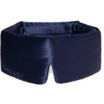 DROWSY Midnight Blue Silk Sleep Mask. Face-Hugging, Padded Silk Cocoon for Deep Sleep Therapy in Total Darkness.