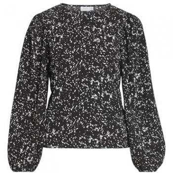 Top de mujer Vila Vipeffi Dew L/S negro estampado blanco manga larga