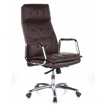 hjh OFFICE 600924 Sillón de oficina VILLA 20 cuero marrón, Silla giratoria, cómodamente acolchado