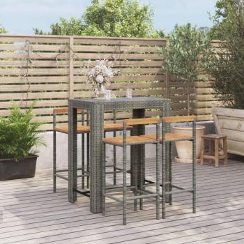vidaXL 5 Piece Garden Bar Set - Grey Poly Rattan & Solid Wood Acacia