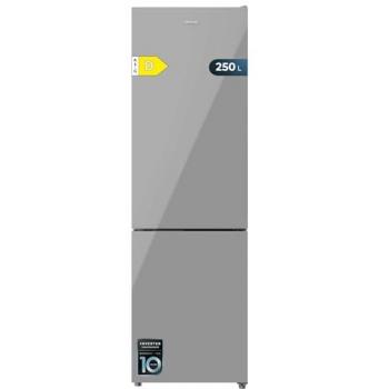Frigorífico Combinado Cecotec Bolero CoolMarket 250L Cristal Gris D, No Frost, Compresor Inverter Plus, Multi Air Flow y Cajón Humidity Box