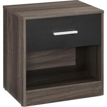 Mesita de Noche con Cajón y Compartimento Abierto - Mesa Auxiliar con Asa para Dormitorio o Salón, Disponible en Varios Colores (Marrón Castaño y Negro Tinta)