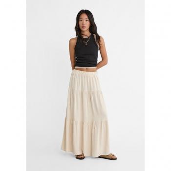 Flowing Linen Blend Skirt in Stone - Size S