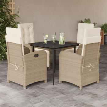 5-Piece Beige Poly Rattan Garden Dining Set with Cushions