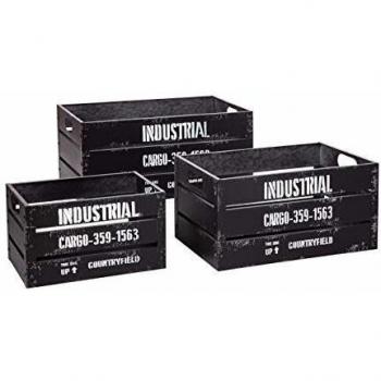 Juego de 3 Cagettes Industriales de Metal - Negro - Retro