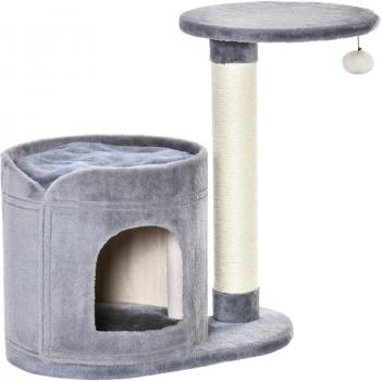 PawHut Árbol Rascador para Gatos Pequeño con Cueva de Felpa Suave, Cojín Lavable y Poste de Sisal Natural - Ideal para el Entretenimiento y Descanso de tu Mascota