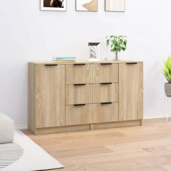 Aparador Sonoma de Madera Multicapa de 60x30x70 cm en color Roble, incluye 2 Piezas