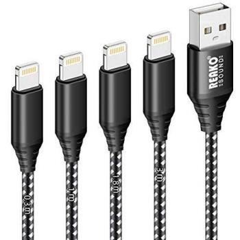Cable iPhone [4Pack 0.3M 1M 1.8M 3M]REAKOSOUND Trenzado de Nylon Rápido Cable Carga Compatible con iPhone 12 Mini/12/11 Pro/X/XS/XR/8/8 Plus/7/6s/5s/5/SE/iPad
