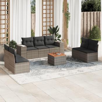 8-Piece Grey Poly Rattan Garden Sofa Set with Cushions