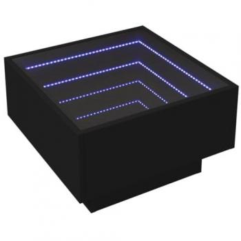 Mesa de centro con LED, madera de ingeniería negra, dimensiones 50x50x30 cm
