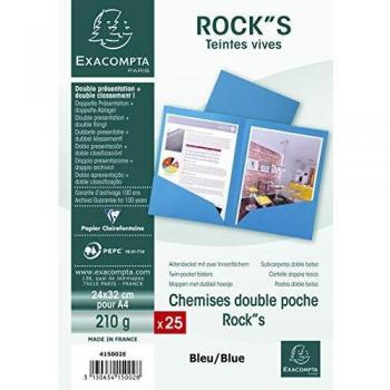 Exacompta 415002E - Lote de 25 Subcarpetas Dobles RockS 220 con Solapas Inferiores, Color Azul