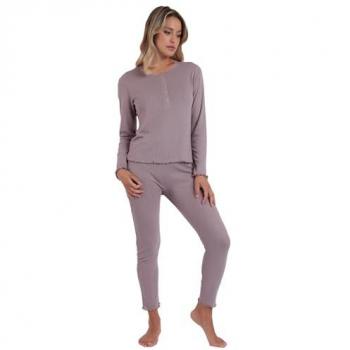 Pijama Largo de Mujer de Algodón Soft Canalé Lila Admas 2024
