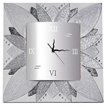 Reloj de Pared Artesanal Shine Cuadrado, Acabado en Color Plata, Medidas: 70 cm (Ancho) x 70 cm (Alto) x 3,5 cm (Fondo)