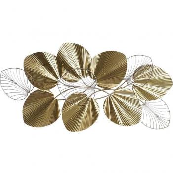 Adorno de Pared Metálico con Diseño de Hojas en Tono Dorado (100 x 5,5 x 51 cm)