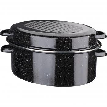 Cacerola Ovalada de Acero Esmaltado GSW 32 cm - Inducción, Tapa Estriada, Superficie Anti-alérgena