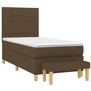 Cama Box Spring con Colchón Viscoelástico y Muelles Ensacados 100x200 cm Tela Marrón Oscuro