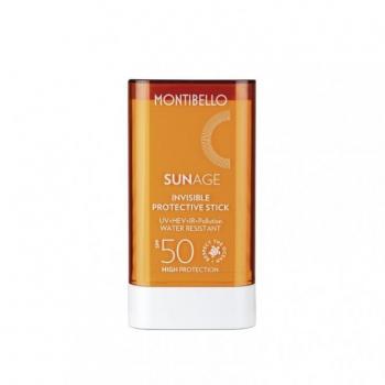 Montibello Stick Invisible SUNAGE Invisible Protective SPF 50 18 g - Protector solar en barra, factor de protección solar 50, formato compacto de 18 gramos, resistente al agua, textura invisible y ligera para todo tipo de piel