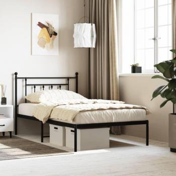 vidaXL Black Metal Bed Frame with Headboard 100x200 cm
