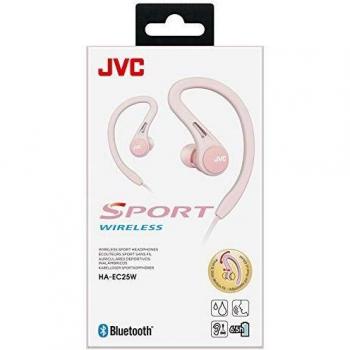JVC HA-EC25W-P-U. Auriculares Deportivos con Ajuste Seguro y cómodo. hasta 6,5 Horas de batería. Resistente al Sudor. Cable antienredos. Bluetooth. Color Rosa.