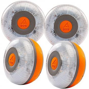 Luz de Emergencia V16 FlashLED SOS 4 Unidades Conectada Homologada DGT, Tarjeta SIM y Servicio de Datos Incluido hasta 2038, Base Imantada, Resistencia al Agua y Polvo IP
