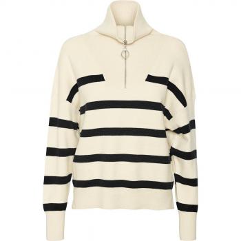 Vero Moda Women's Saba High Neck Stripe Pullover Jumper in Cream & Black - Size M