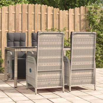 5-Piece Grey Poly Rattan Garden Dining Set with Cushions