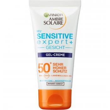 GARNIER AMBRE SOLAIRE Advanced Sensitive Face - UV Crema Gel SPF50+, 50 ml, crema de gel con protección solar SPF 50+ para pieles brillantes, sensibles y tolerantes al sol