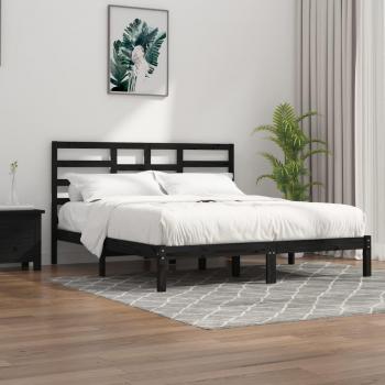 Cama cruzada de madera negra 180x200 cm Super King - Estructura de cama de madera maciza, color negro, tamaño Super King (180x200 cm)