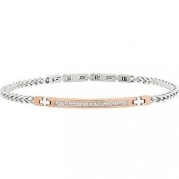 Pulsera de Acero Plateado BREIL Colección Light Row con Zirconia Talla Única - Mod. TJ3367