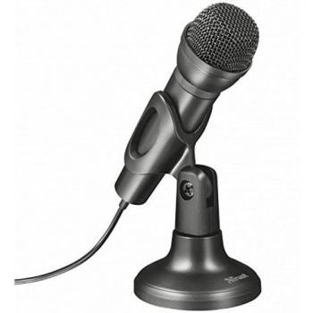 Trust Ziva 21964 - Micrófono Portátil Alámbrico con Pedestal para Escritorio, Botón Silenciador y Cable de 1.30m, Clavija 3.5mm, Color Negro