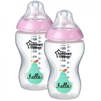 Tommee Tippee Closer to Nature Biberones con Tetina con Forma de Pecho y Válvula Anticólico, 340ml, Pack de 2, Be Kind Azul y Rosa