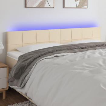 Cabecero de cama tapizado en tela color crema con luces LED 180x5x78/88 cm