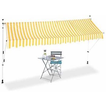 Toldo de vela retráctil sin taladro, protección solar ajustable amarillo y blanco 400 cm