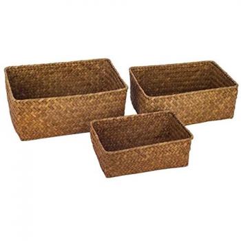 Cestas de Almacenaje Decorativas Marrón de Fibra Vegetal - 3 Unidades (12x21x30cm)