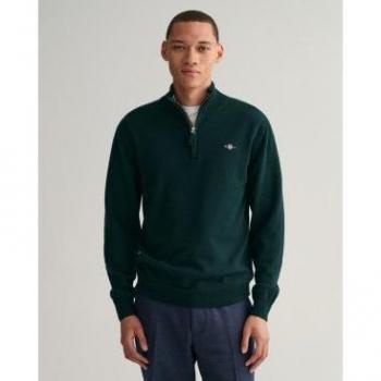 Gant Superfine Lambswool Half Zip Sweater for Men - Tartan Green - XXL