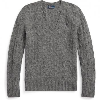 Polo Ralph Lauren Women's Slim Fit V-Neck Cable Knit Sweater in Gray, Size XS