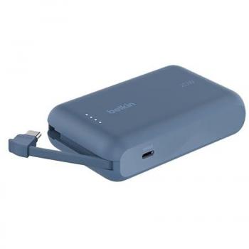 Powerbank Belkin BOOST Charge 10.000mAh con Cable Integrado USB-C, Carga Rápida 20W, Color Azul