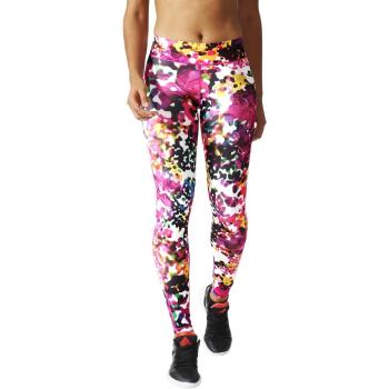 adidas Wo Long Flower - Mallas para mujer, color rosa / negro, talla M