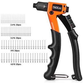 TACKLIFE Remachadora Manual con Remaches de 80 Piezas, 4 Cabezales de Codificación de Colores Intercambiables, 4 en 1 Pistola de Remache, Mango Ergonómico Antideslizante de PVC- HHR3A
