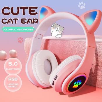 Auriculares Inalámbricos con Orejas de Gato Bluetooth 5.0, Cancelación de Ruido, Graves Potentes, Estéreo HiFi, Soporte para Tarjeta TF, Micrófono Casco, Regalo