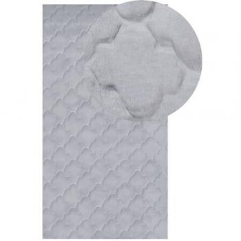 Alfombra Gris 80 x 150 cm de Piel Sintética de Conejo con Patrón de Reja, Pelo Largo y Suave