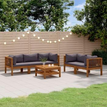 6-Piece Solid Acacia Wood Garden Lounge Set with Cushions