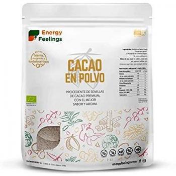 Energy Feelings Cacao Puro En Polvo Ecológico | Cacao Sin Azúcar | Cacao Orgánico Natural | Vegano | Sin Gluten | Sin Lactosa, 1000 Gramo