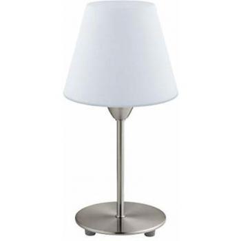 Lámpara de Mesa Damasco 1 con Pantalla Tapered Redonda, E14, Metal Satinado y Vidrio Blanco, Bombilla Intercambiable