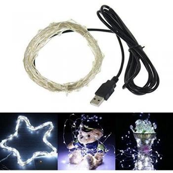 Bloomwin Guirnaldas Luminosas Cadena de luces 10M 100LED USB Resistente al agua para Adornos Boda Ceremonia árbol de Navidad Fiesta Jardín Exterior Interior