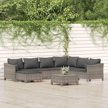 8-Piece Grey Poly Rattan Garden Lounge Set with Cushions