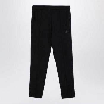 Golden Goose Men's Black Cotton Jogging Trousers with Front Stripe, Size Medium
