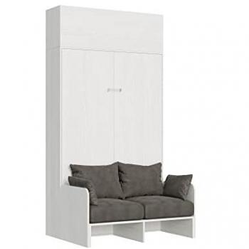 Sofá cama Kentaro 120 cm con estructura de fresno blanco, mecanismo abatible y mueble alto integrado