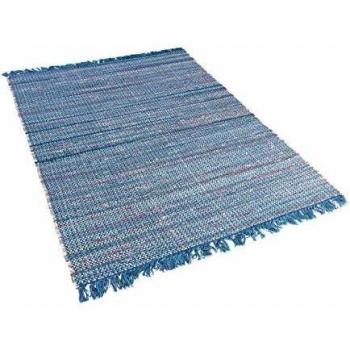 Alfombra de Algodón Azul Hecha a Mano Rectangular 160 x 230 cm Boho Ecléctico